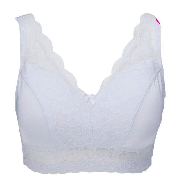 Rhonda Shear Other - Rhonda Shear Classic Pin-Up Lace Wire Free Leisure Bra with Pads 672P White XL